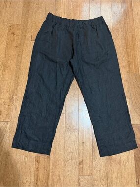 American Giant Black Linen Cropped Elastic-Waist Pants - L